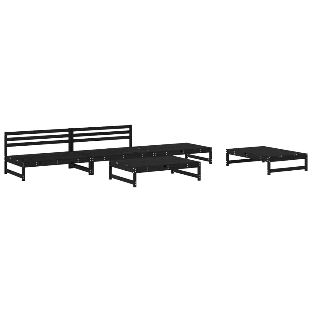 Juego de sofás de jardin 5 piezas madera maciza de pino negro