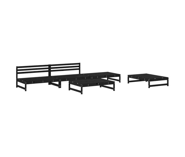 Juego de sofás de jardin 5 piezas madera maciza de pino negro