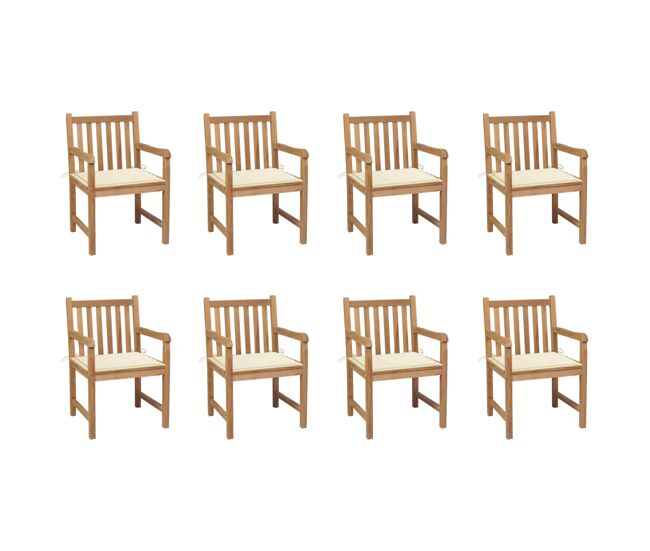 Sillas de jardin 8 unidades madera maciza de teca cojines crema