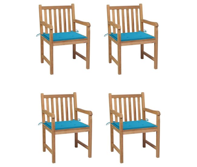 Sillas de jardin 4 unidades madera maciza de teca con cojines azules