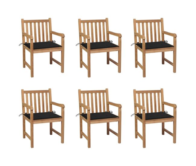 Sillas de jardin 6 unidades madera maciza de teca cojines negro