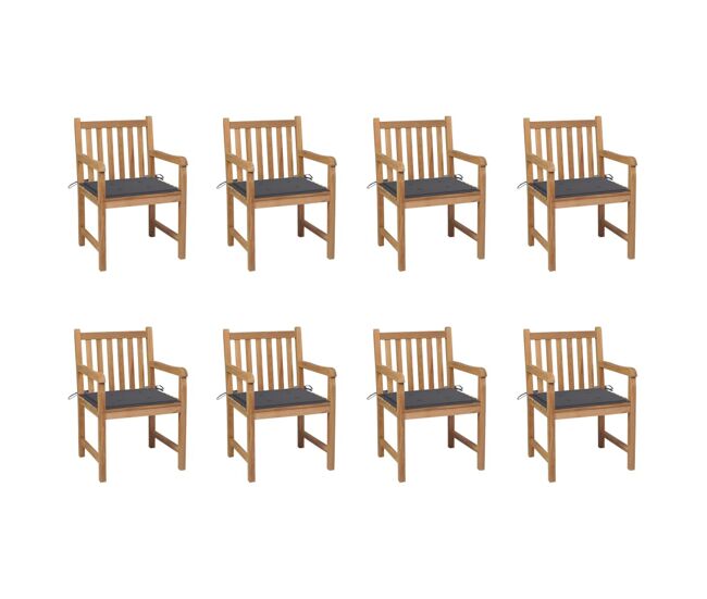 Sillas de jardin 8 unidades madera maciza de teca cojines antracita