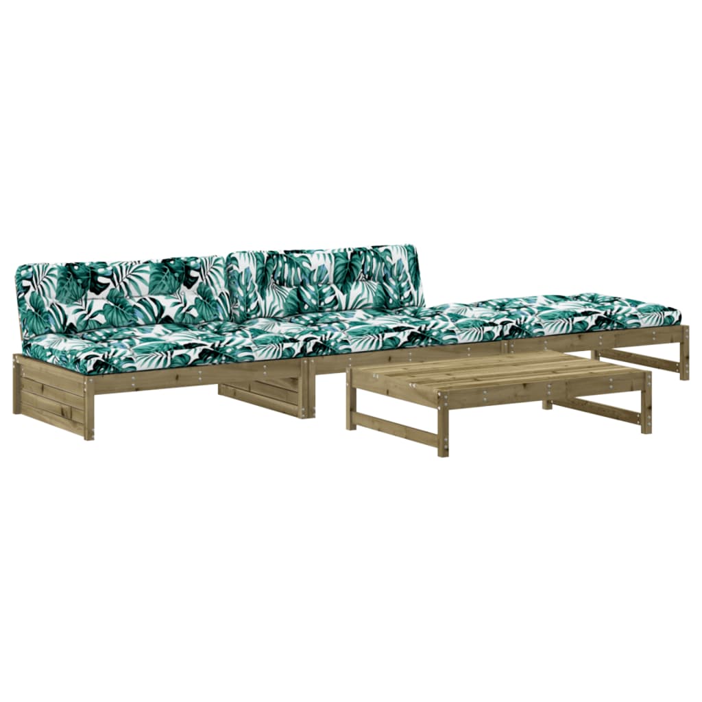 Juego de muebles jardin 4 piezas y cojines madera pino impregnada