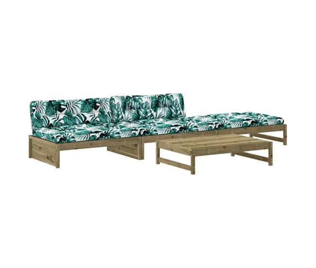 Juego de muebles jardin 4 piezas y cojines madera pino impregnada