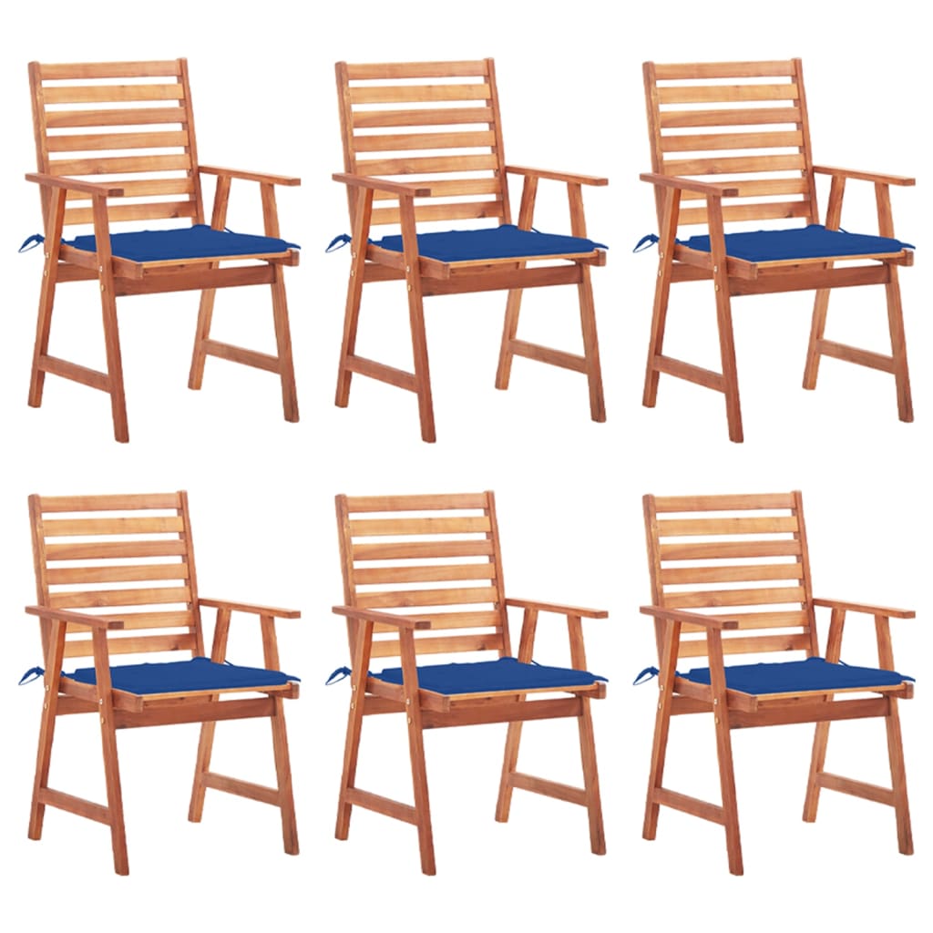 6 Sillas comedor de jardín de madera maciza acacia con cojines Azul Marino