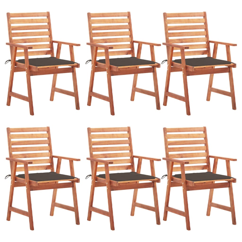 6 Sillas comedor de jardín de madera maciza acacia con cojines Marrón