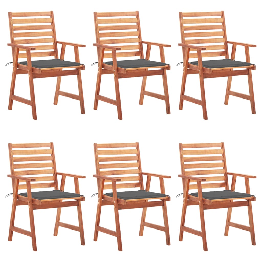 6 Sillas comedor de jardín de madera maciza acacia con cojines Antracita