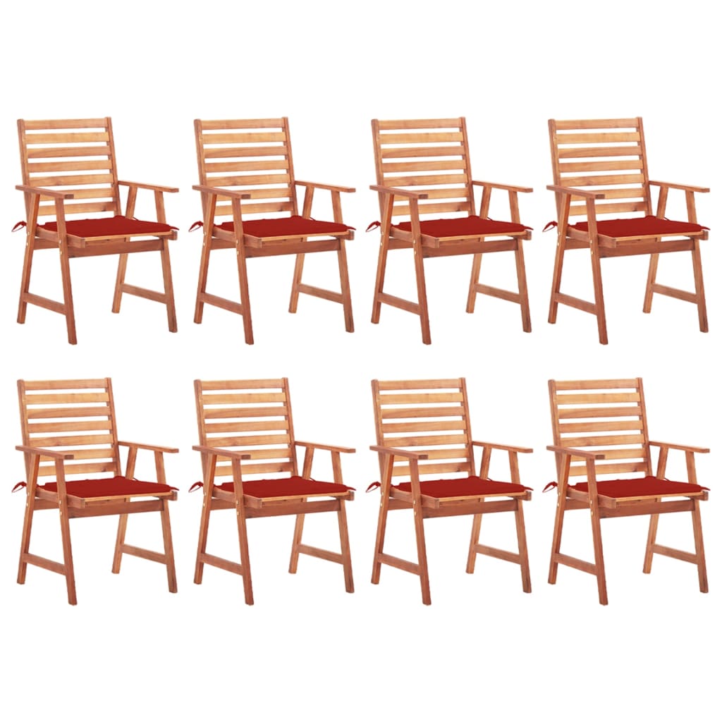 8 Sillas comedor de jardín de madera maciza acacia con cojines Rojo