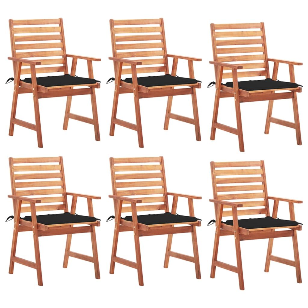 6 Sillas comedor de jardín de madera maciza acacia con cojines Negro