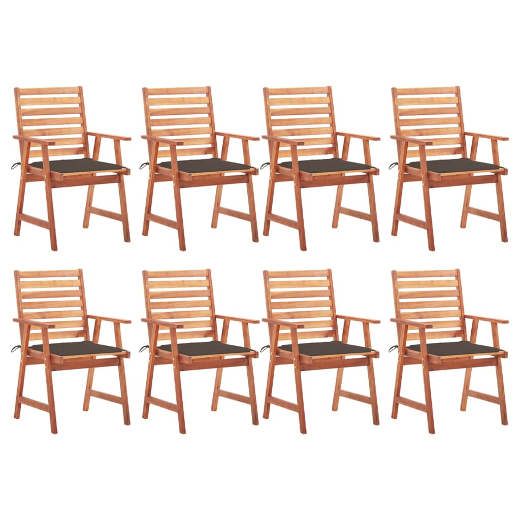 8 Sillas comedor de jardín de madera maciza acacia con cojines Marrón