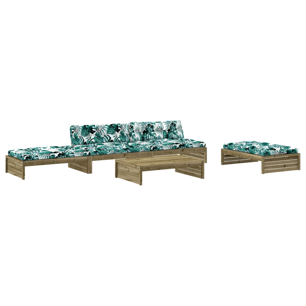 Juego de muebles jardin 5 piezas y cojines madera pino impregnada
