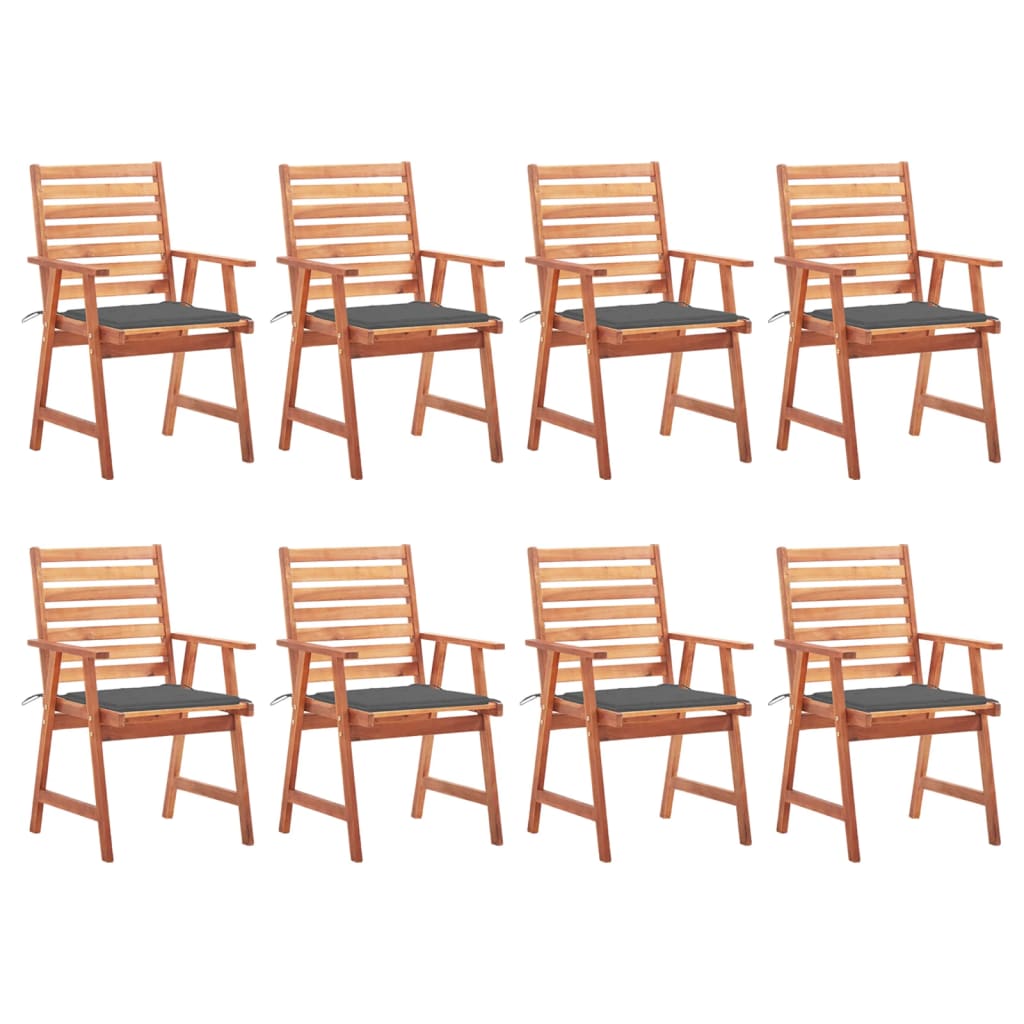 8 Sillas comedor de jardín de madera maciza acacia con cojines Gris Oscuro