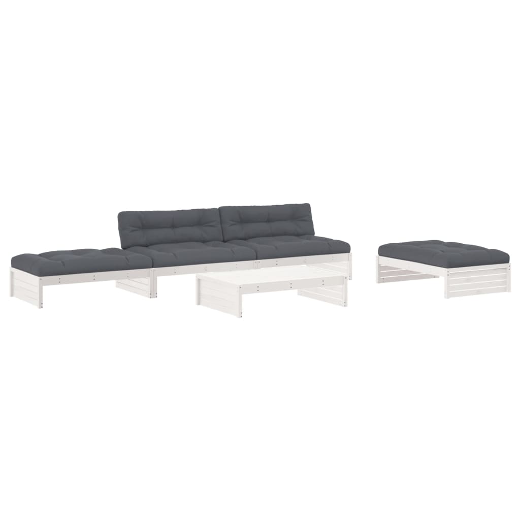 Juego de muebles jardin 5 piezas y cojines madera maciza blanco