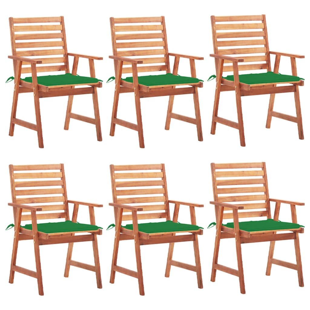 6 Sillas comedor de jardín de madera maciza acacia con cojines Verde Oscuro