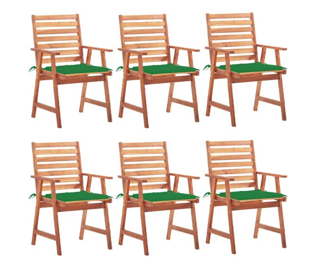 6 Sillas comedor de jardín de madera maciza acacia con cojines