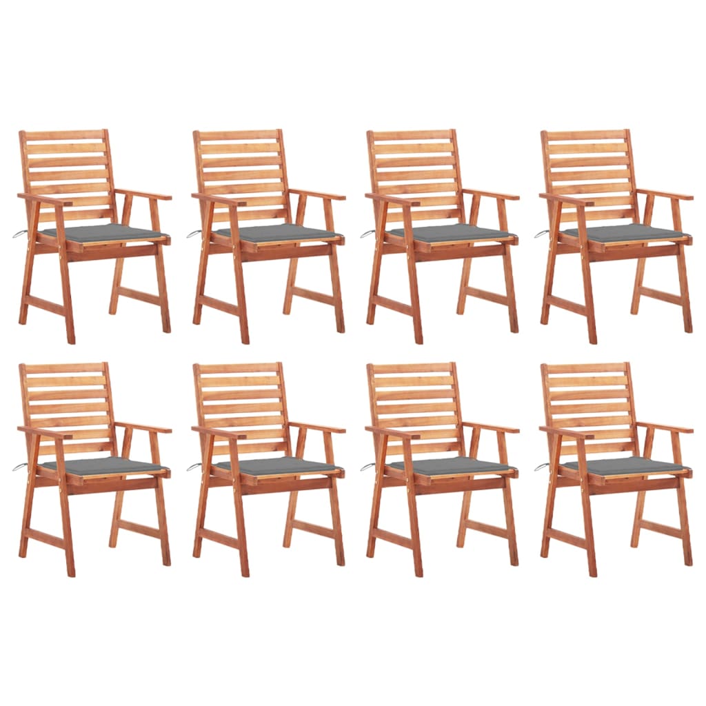 8 Sillas comedor de jardín de madera maciza acacia con cojines Gris