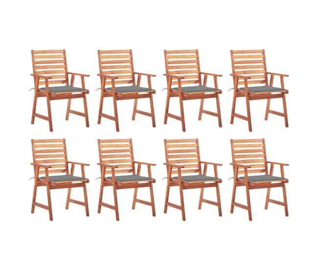 8 Sillas comedor de jardín de madera maciza acacia con cojines