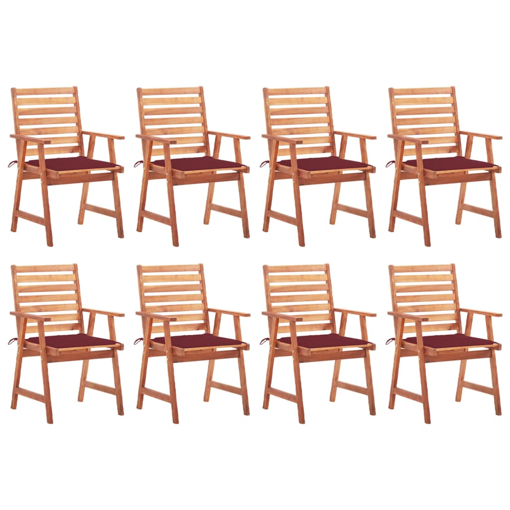 8 Sillas comedor de jardín de madera maciza acacia con cojines Granate