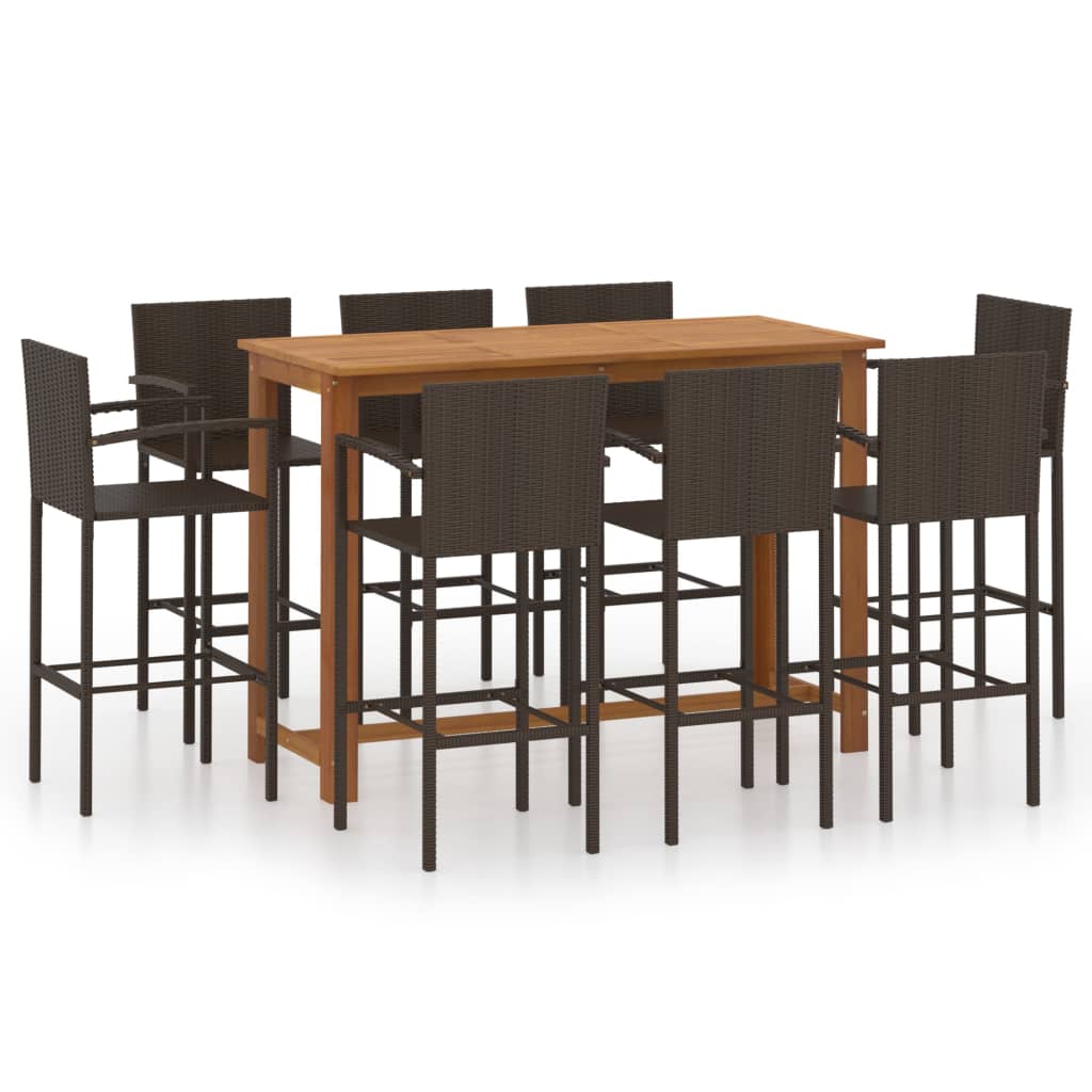 Conjunto de bar para jardin 9 piezas marrón