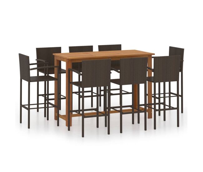 Conjunto de bar para jardin 9 piezas marrón