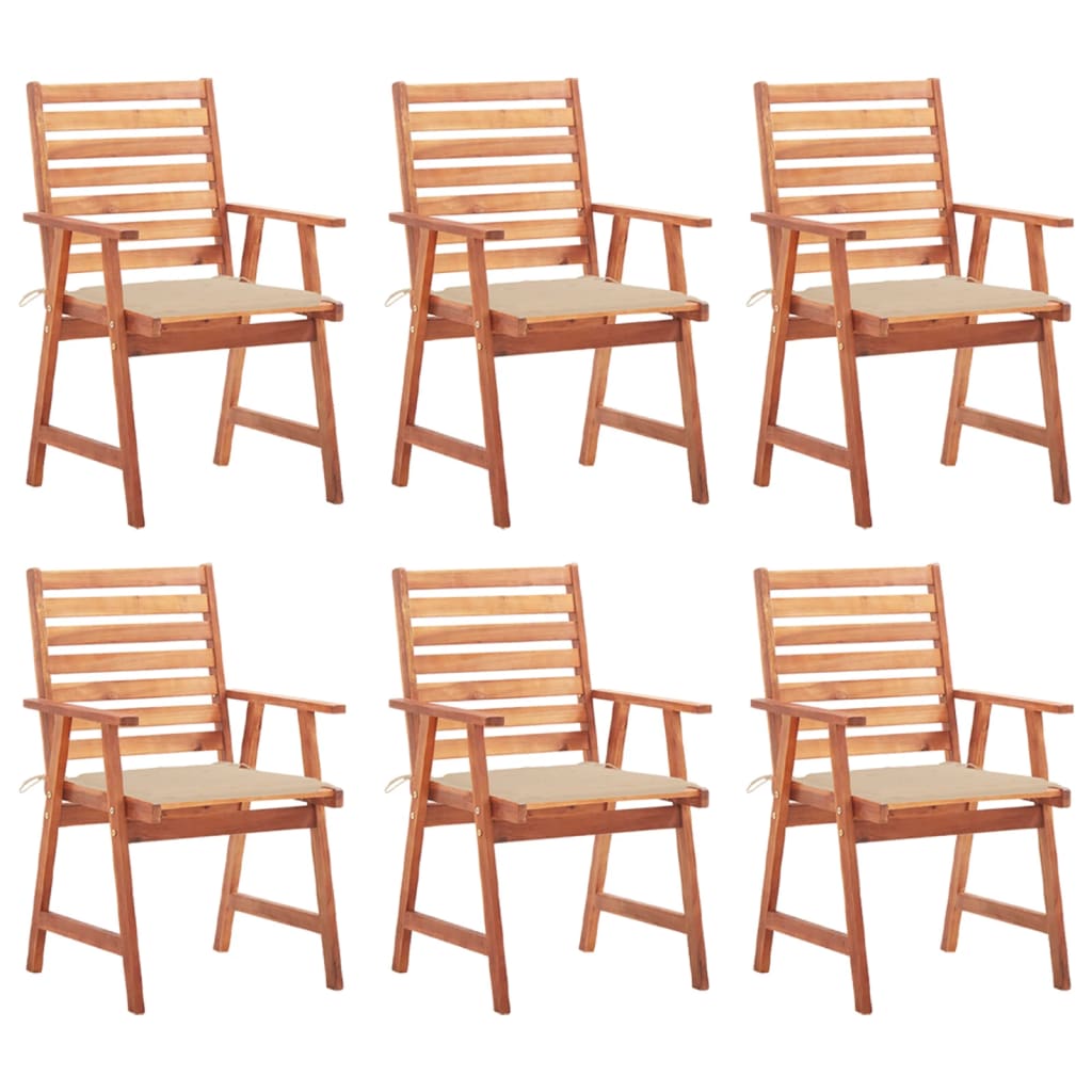 6 Sillas comedor de jardín de madera maciza acacia con cojines Beige