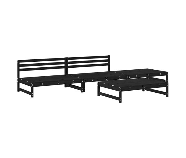 Juego de muebles de jardin 4 piezas madera maciza de pino negro