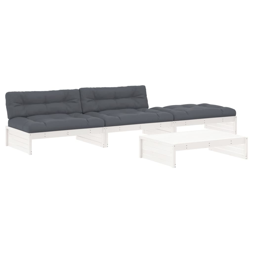 Juego de muebles jardin 4 piezas y cojines madera maciza blanco