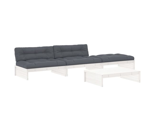 Juego de muebles jardin 4 piezas y cojines madera maciza blanco