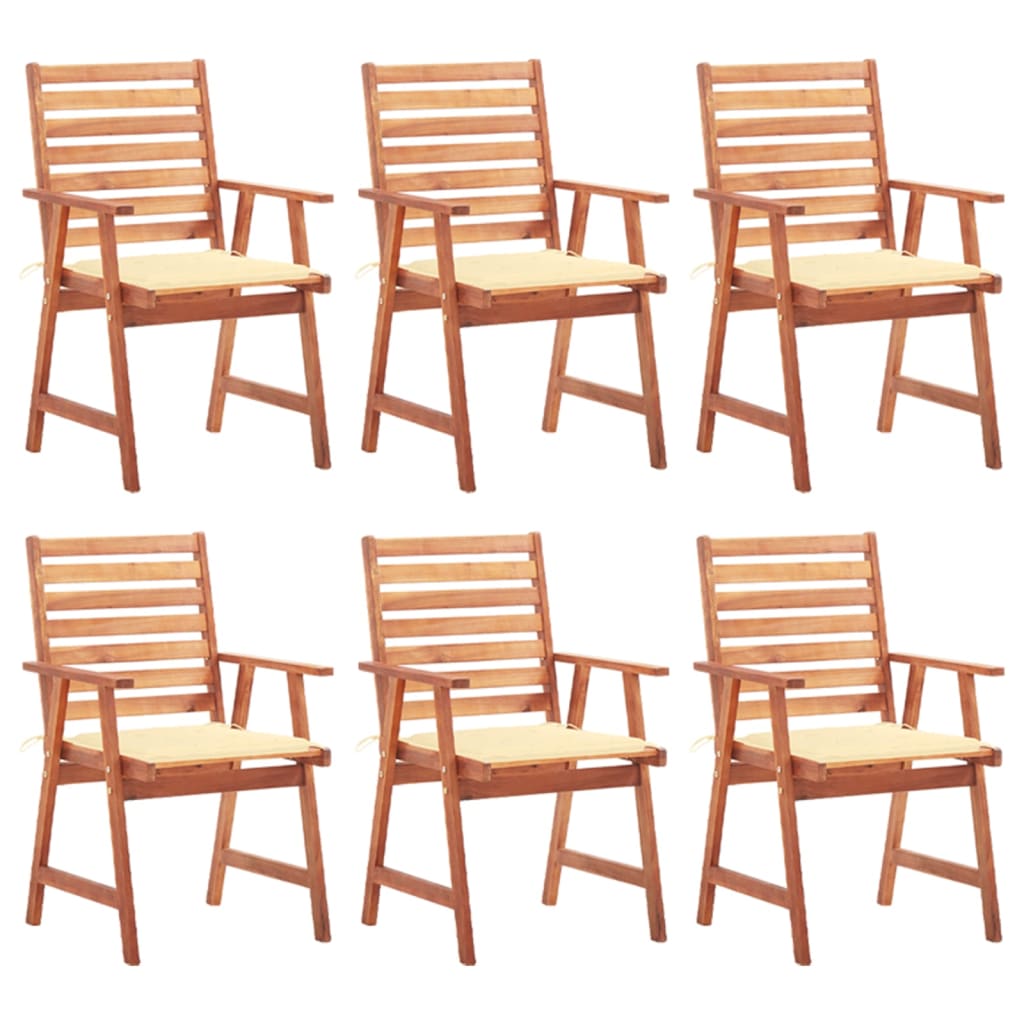 6 Sillas comedor de jardín de madera maciza acacia con cojines Crema