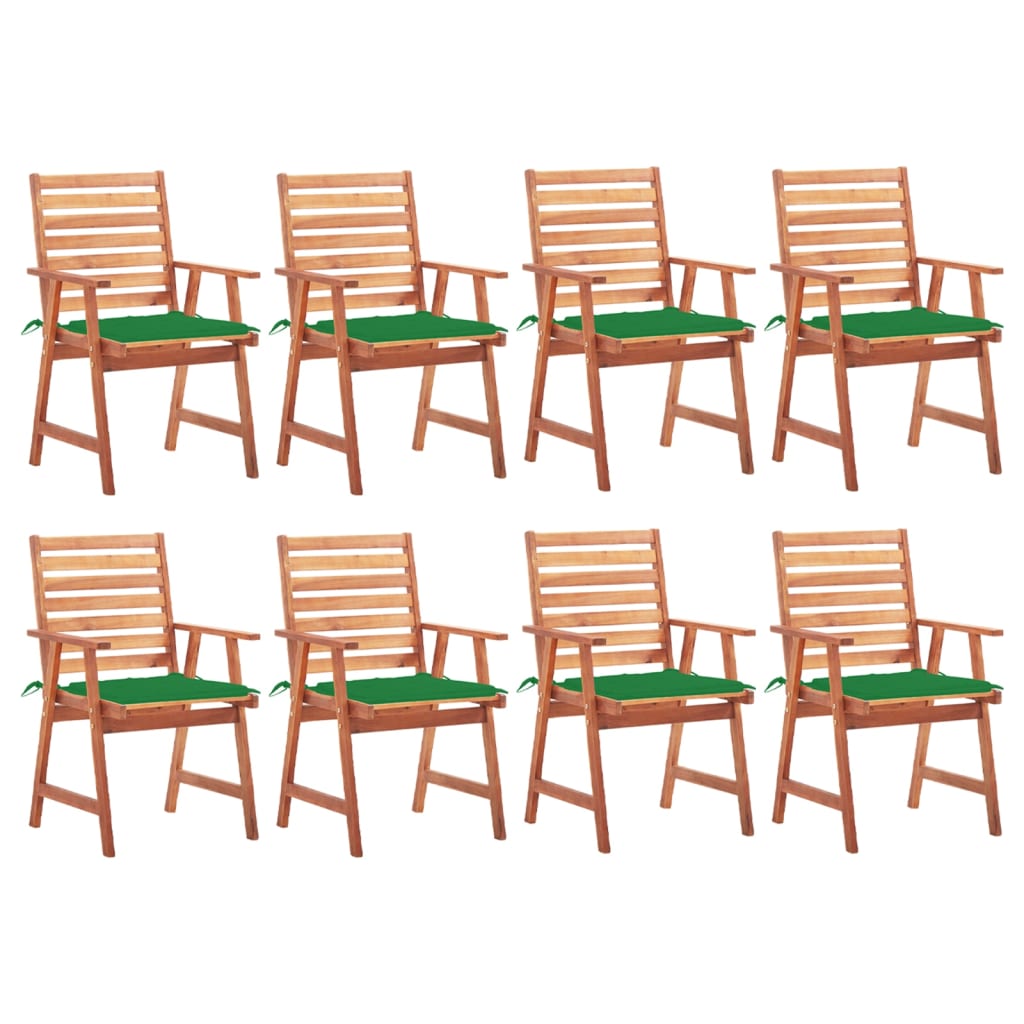 8 Sillas comedor de jardín de madera maciza acacia con cojines Verde Oscuro