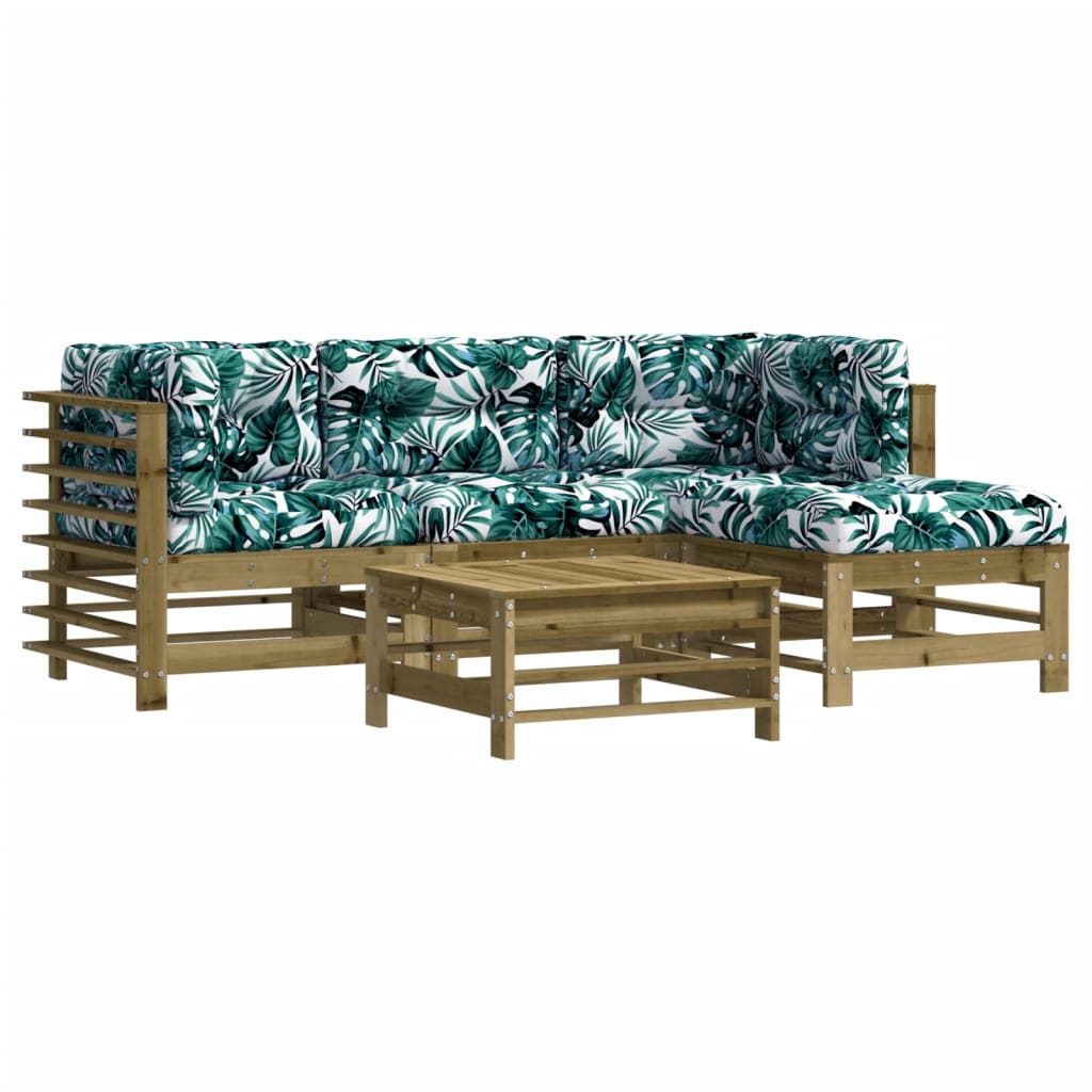 juego de muebles jardin 5 piezas y cojines madera pino impregnada