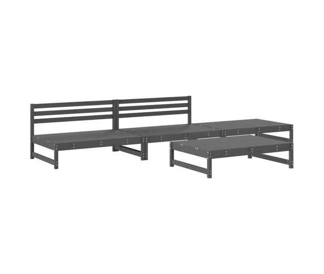 Juego de muebles de jardin 4 piezas madera maciza de pino gris