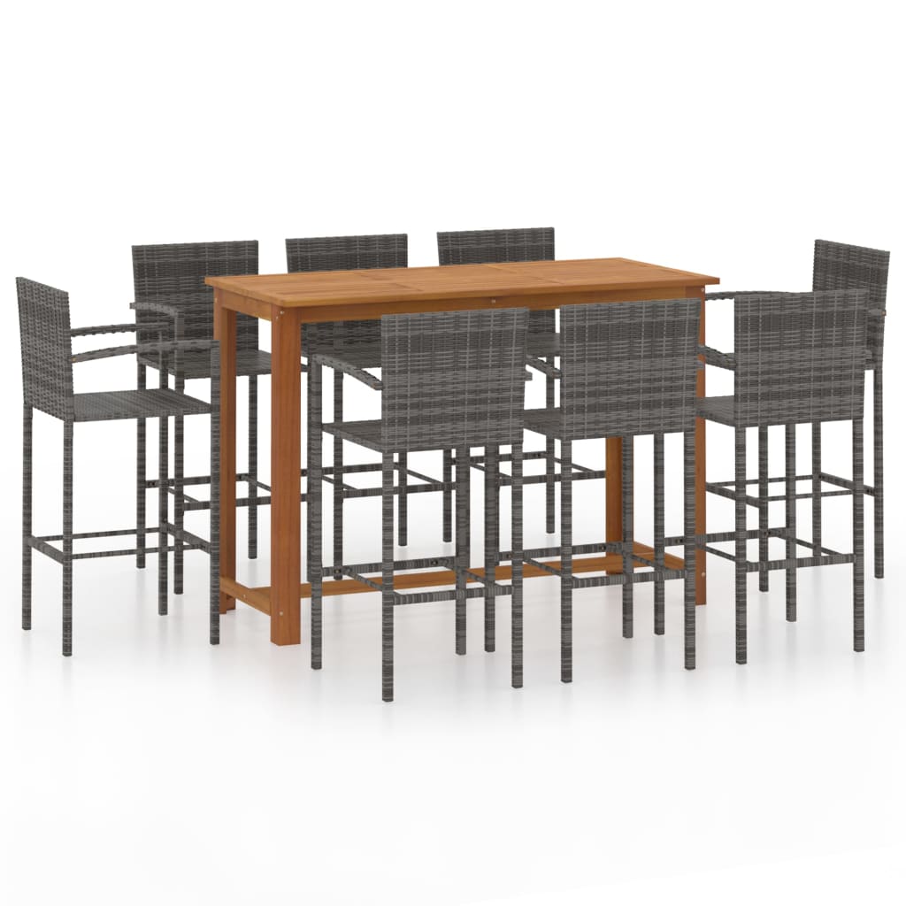 Conjunto de bar para jardin 9 piezas gris