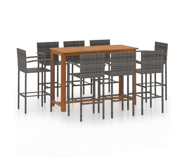 Conjunto de bar para jardin 9 piezas gris