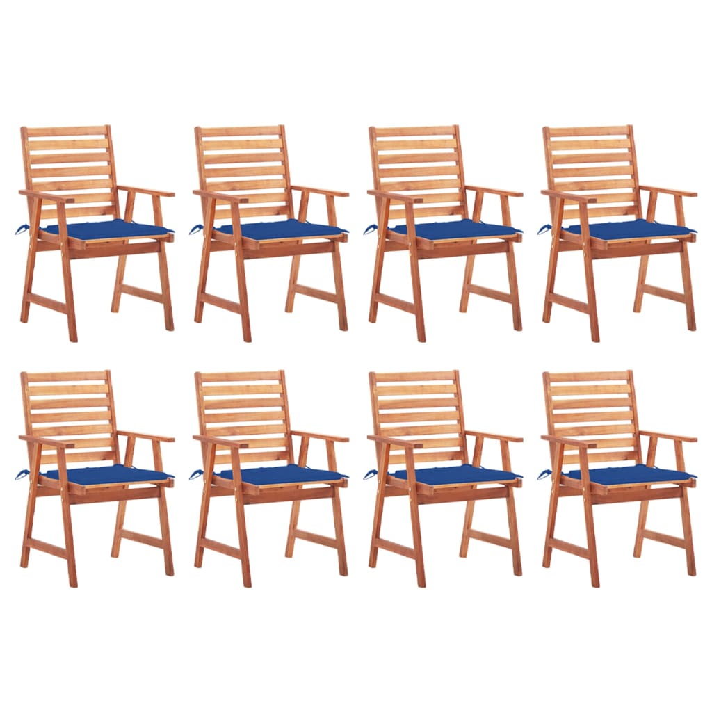 8 Sillas comedor de jardín de madera maciza acacia con cojines Azul Marino