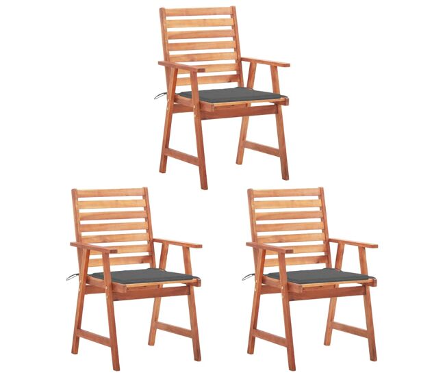 Sillas comedor de jardin y cojines 3 unidades madera maciza acacia