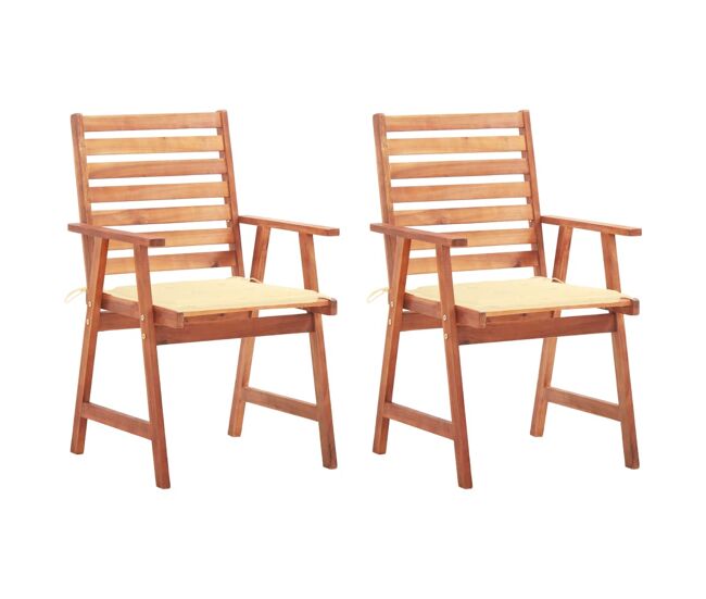 2 Sillas comedor de jardín de madera maciza acacia con cojines