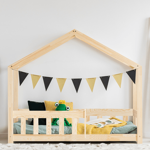 Cama de cabana 90x190 com base de ripas Amandine Bois