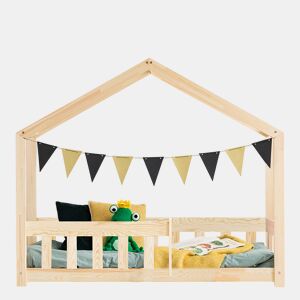 Cama de cabana 90x190 com base de ripas Amandine Bois