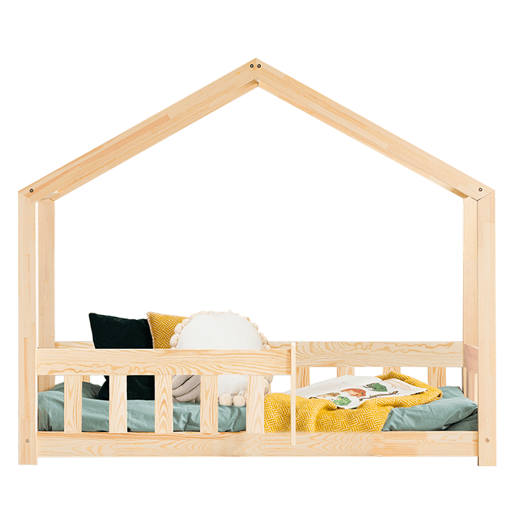 Cama de cabana 90x190 com base de ripas Amandine Bois