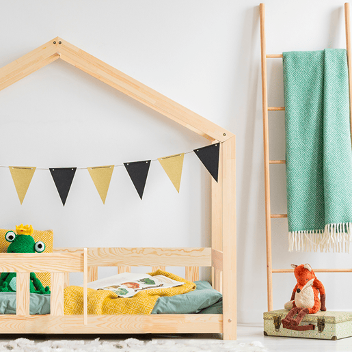 Cama de cabana 90x190 com base de ripas Amandine Bois