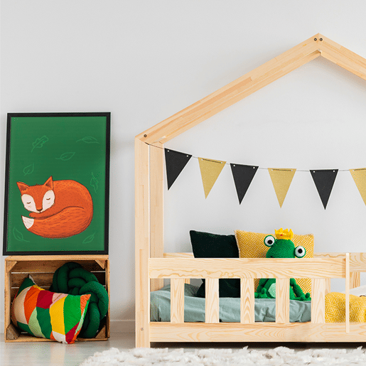 Cama de cabana 90x190 com base de ripas Amandine Bois