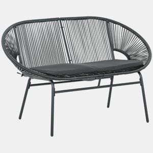 Outsunny Sofá Acapulco de 2 Lugares Sofá de Jardim com Apoios de Braço Almofada e Estrutura de Aço Capacidade 260 kg para Varanda Terraço Pátio 132x72x83 cm Preto