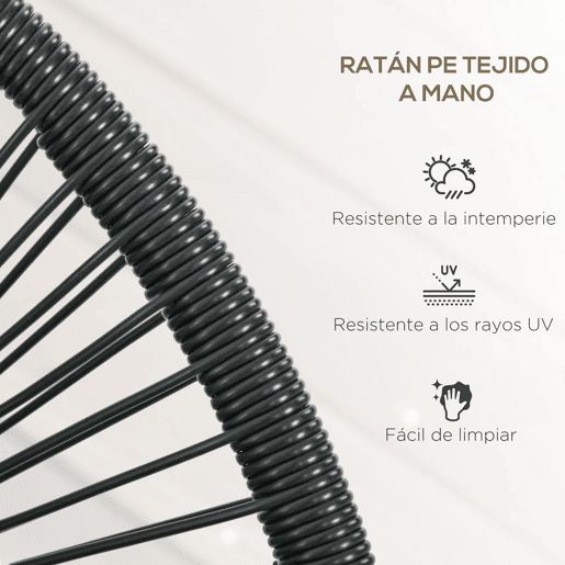 Outsunny Sofá Acapulco de 2 Lugares Sofá de Jardim com Apoios de Braço Almofada e Estrutura de Aço Capacidade 260 kg para Varanda Terraço Pátio 132x72x83 cm Preto