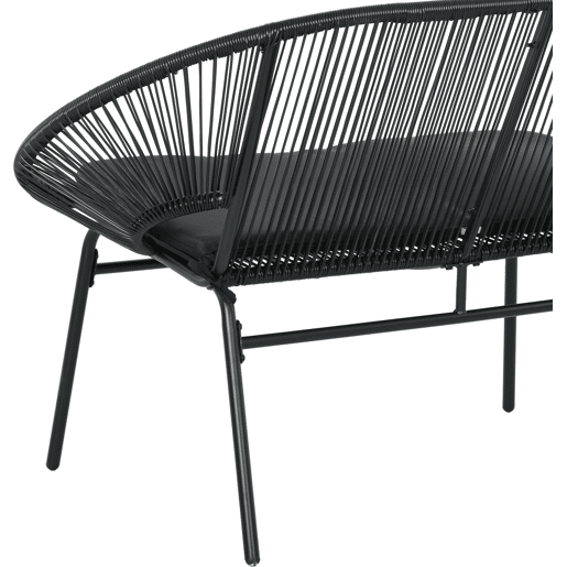 Outsunny Sofá Acapulco de 2 Lugares Sofá de Jardim com Apoios de Braço Almofada e Estrutura de Aço Capacidade 260 kg para Varanda Terraço Pátio 132x72x83 cm Preto
