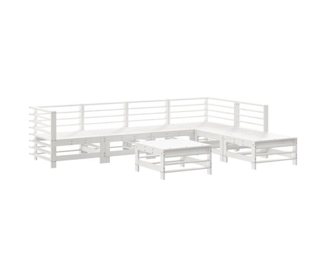 Juego de muebles de jardin 7 piezas madera maciza de pino blanco