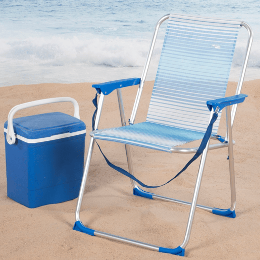 Cadeira alta dobrável de praia listrada azul Aktive com alça de ombro