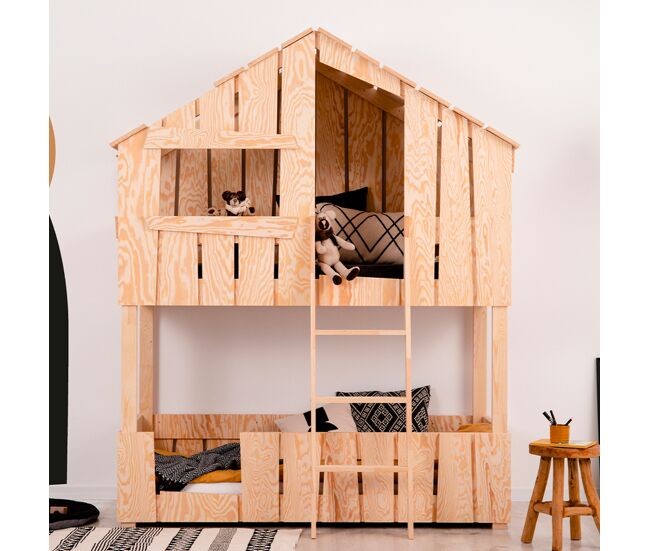 Litera casita 90x190 con somier floriane madera