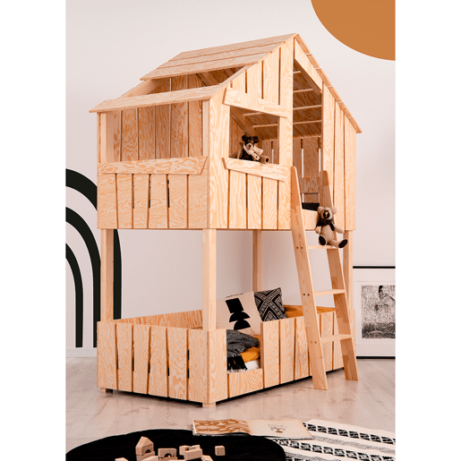 Beliche cabana 90x190 base de ripas incluída Floriane Bois Beliche cabana 90x190 base de ripas incluída Floriane Bois