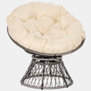Outsunny Poltrona Papasan Giratória de Vime Sintético Poltrona de Vime PE com Almofada e Estrutura de Aço Carga 160 kg para Jardim Terraço Pátio 87x97x90 cm Cinza e Creme
